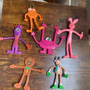 Lot of 6 Bendable Characters Vintage Bunny Gingerbread Man Monster Reindeer